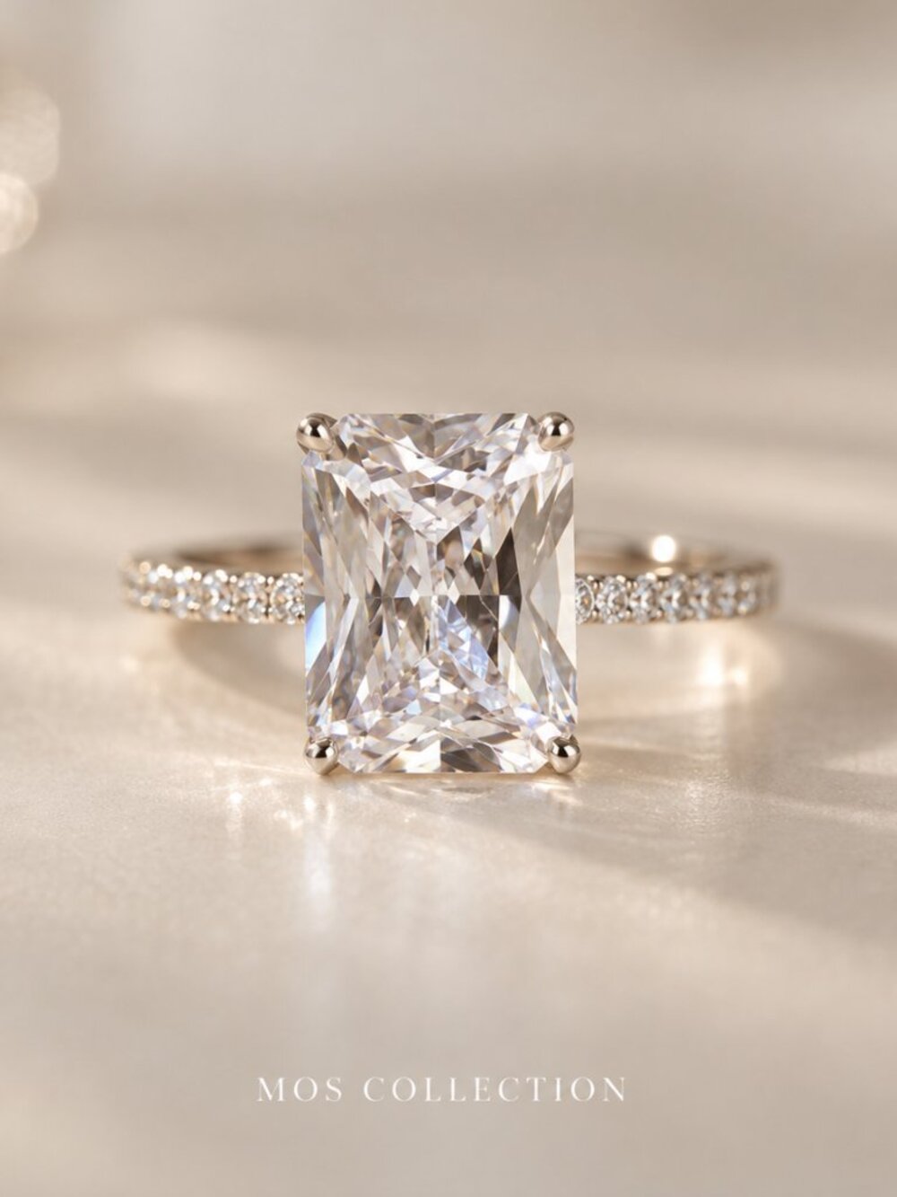 MOS COLLECTION Radiant Cut CZ Pavé Engagement Ring Size 8